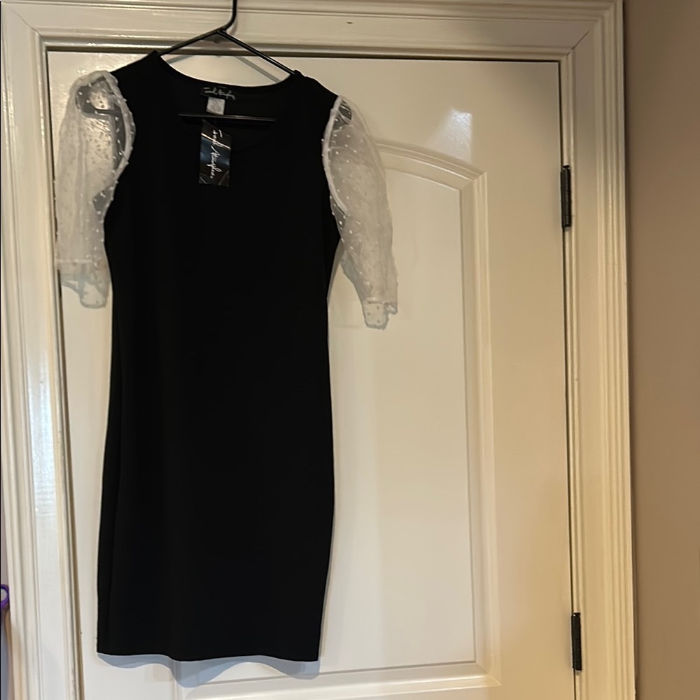 SHEIN Black Mini Dress with Sheer White Sleeves